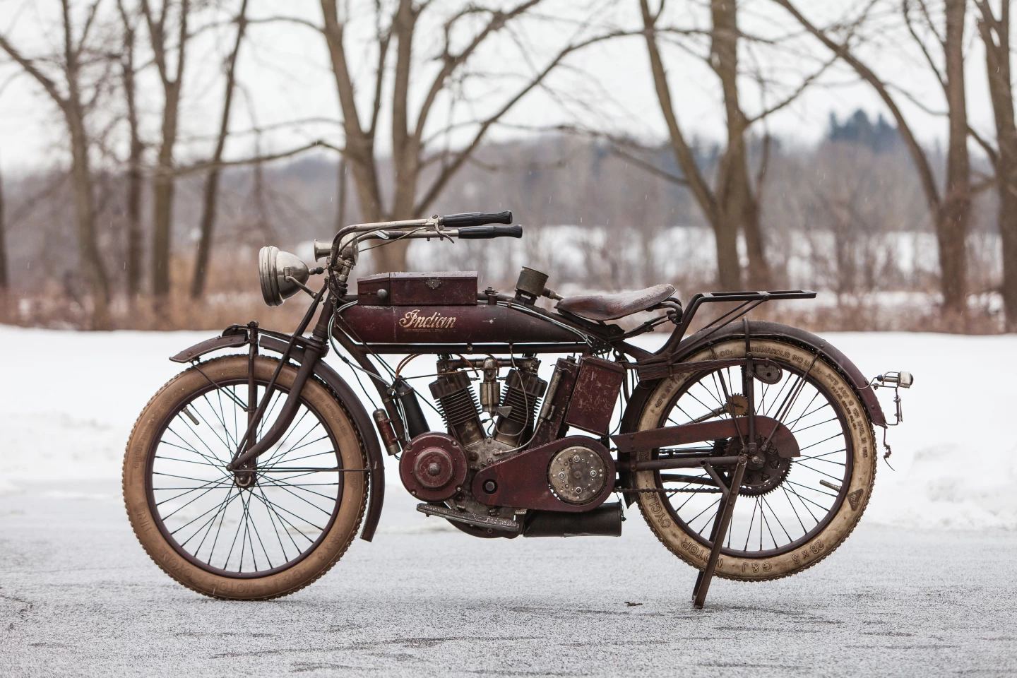 This 61 cu. in. twin-cylinder Indian 'Hendee Special' is indeed a very special motorcycle as it was sold in 100-year-old, unrestored, completely original and still running condition. Perhaps even more significantly, the model is one of just a few surviving examples of a very rare mode: the first motorcycle with an electric starter.
