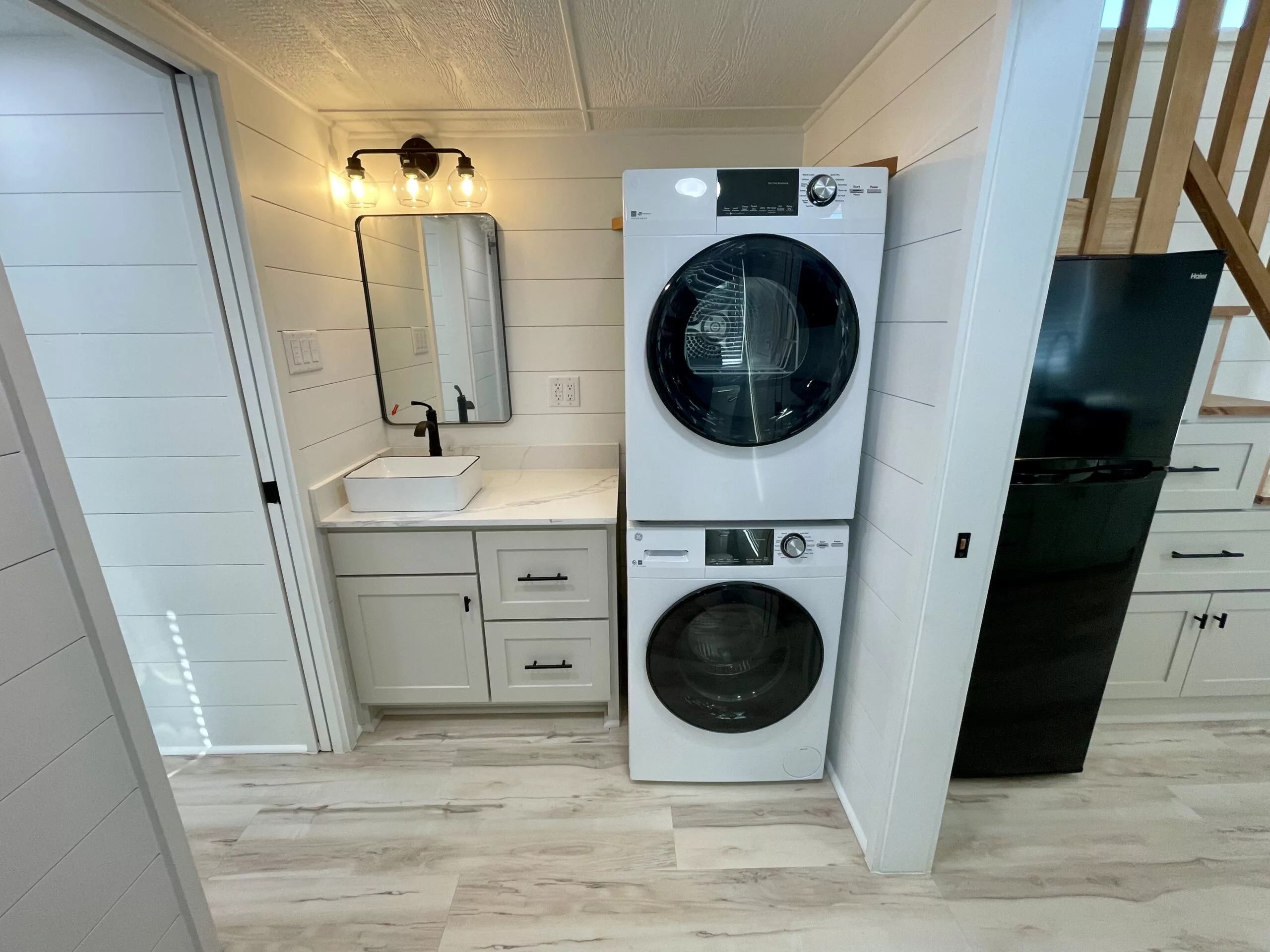 The New Chapter's bathroom has space for a separate stacked washing machine and dryer