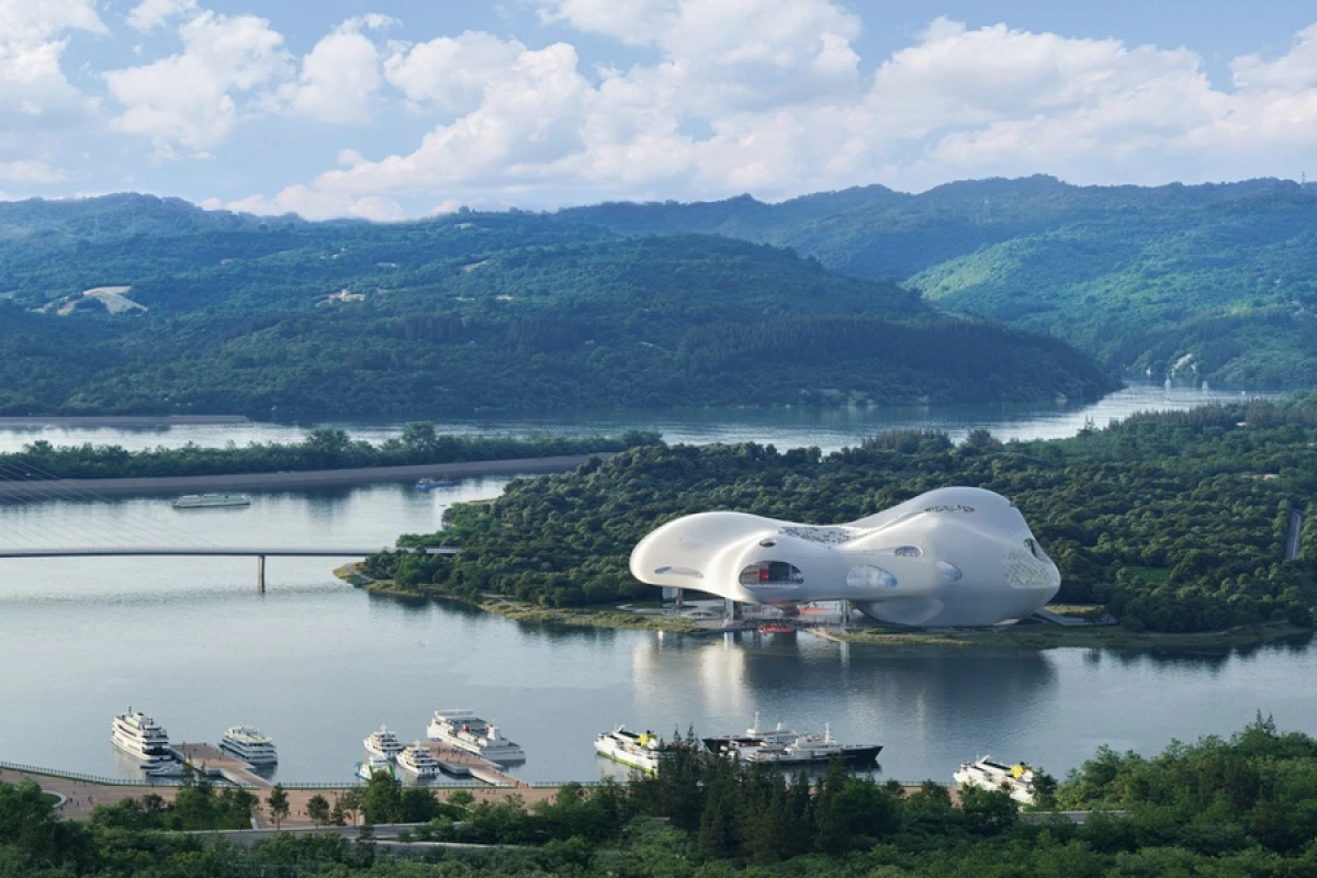 The Yichang Grand Theater's eye-catching exterior is designed to resemble liquid metal