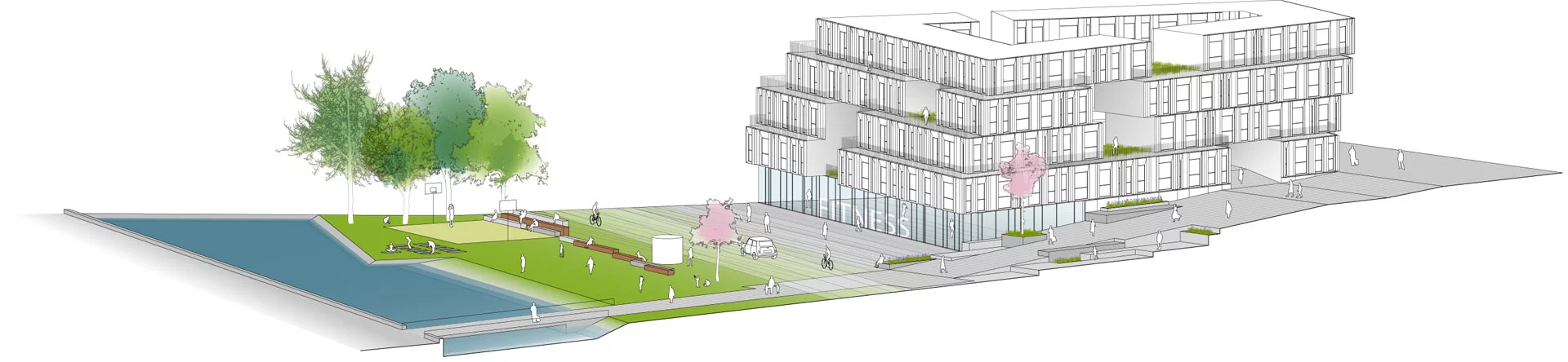 The interior layout is aimed at encouraging collaboration and alternative thinking among employees