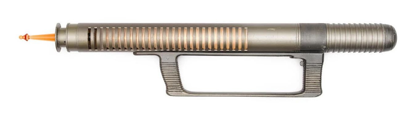 Left view of blaster rifle