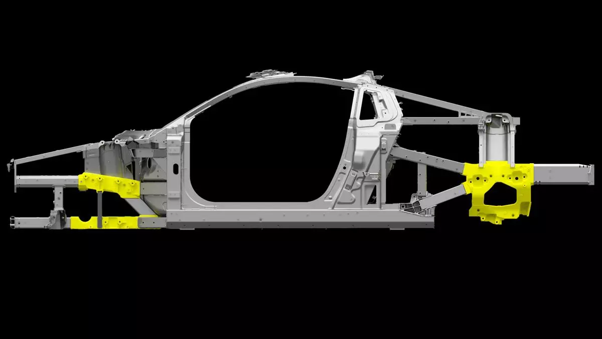 2017 Acura NSX space frame with ablation casting nodes in yellow