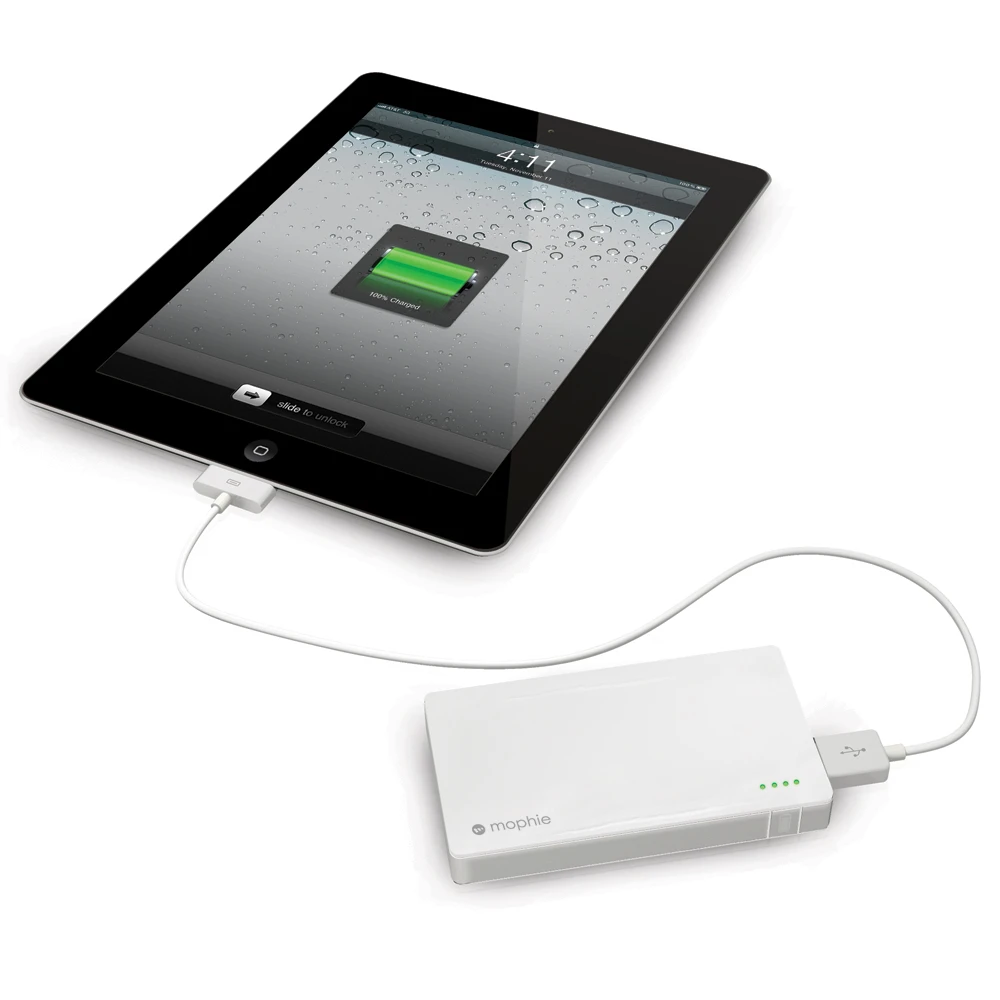 Within the gloss white exterior with metal banding sits a 4000 mAh Li-pol battery