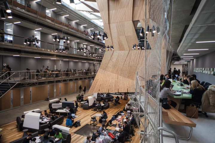 Known as the suspended studio, an internal tower dangles from the ceiling of the Melbourne School of Design