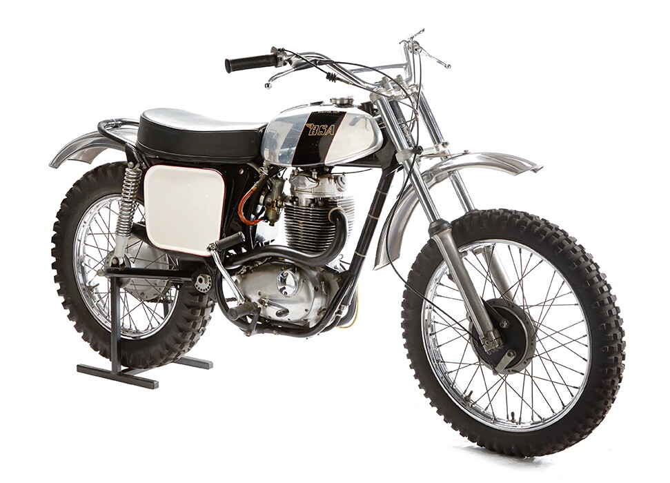 One of three bikes built from parts that remained when the BSA factory race shop shut down and hence a close relative of the bikes which won the 500cc World Moto-Cross Championship for BSA in 1964 and 1965. Estimate: NZD$16,000 to 25,000 (US$9500 to $16,000)