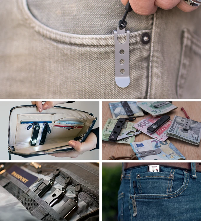 Pocket clip module for the Anywhere Tools multi-tool system