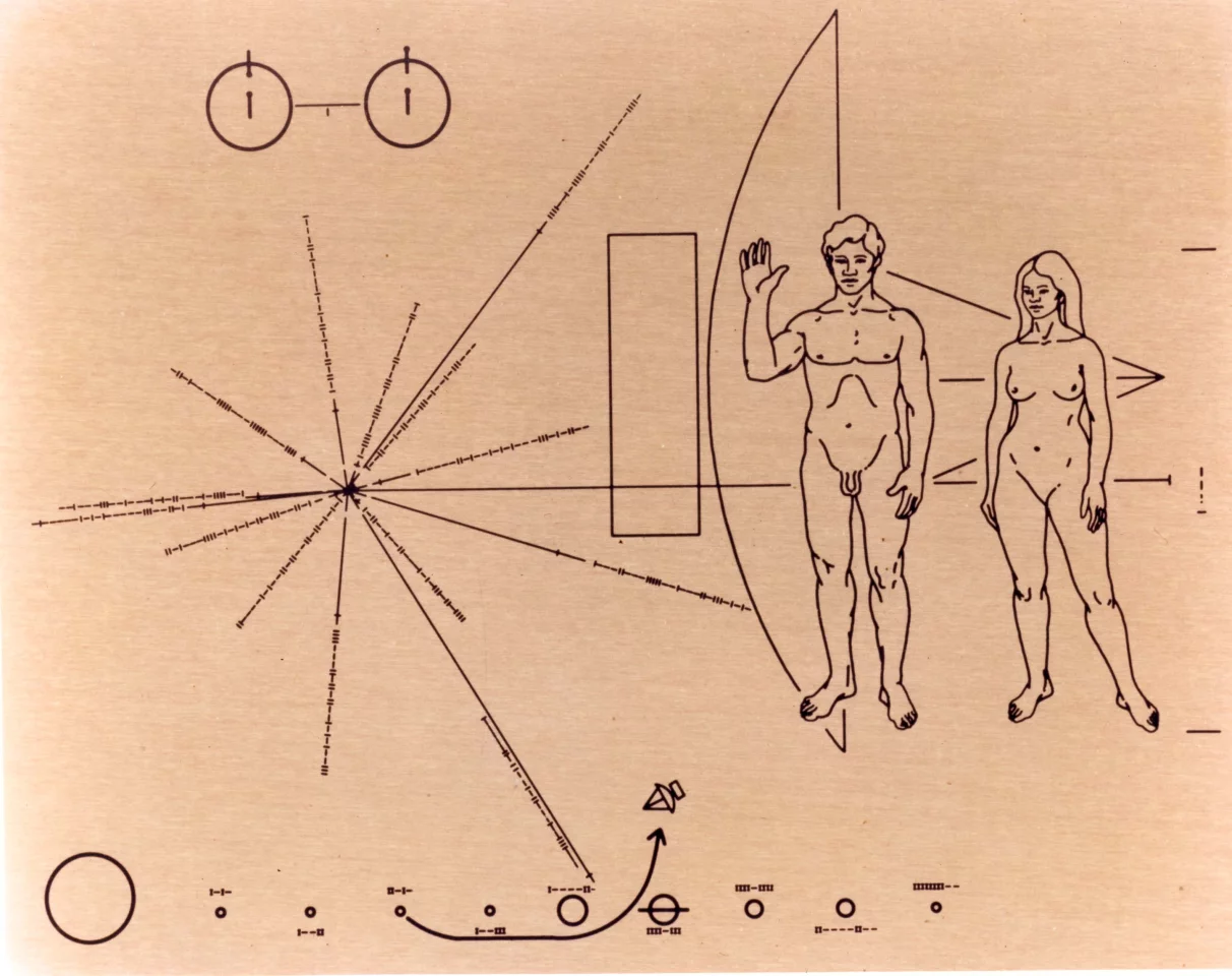 The Pioneer 10 plaque also used pulsars to locate Earth for any aliens who found it (Image: NASA)