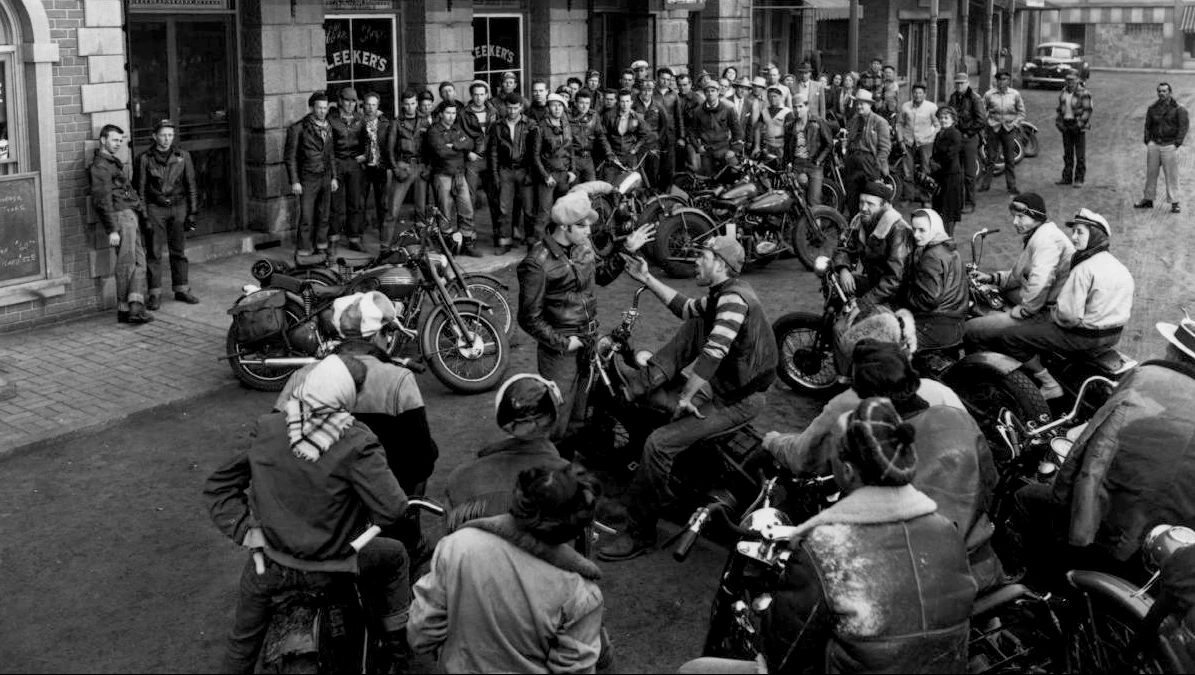 Lee Marvin and Marlon Brando at the center of it all in The Wild Ones.