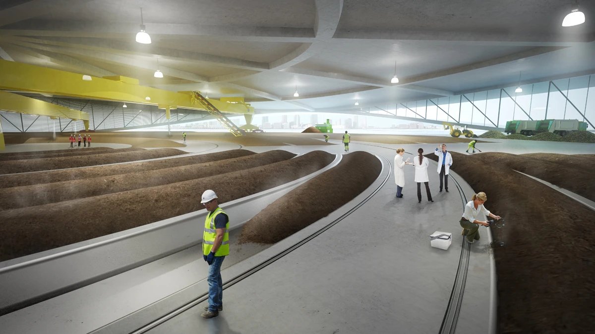The islands would process organic waste and it would taken away by trains and barges