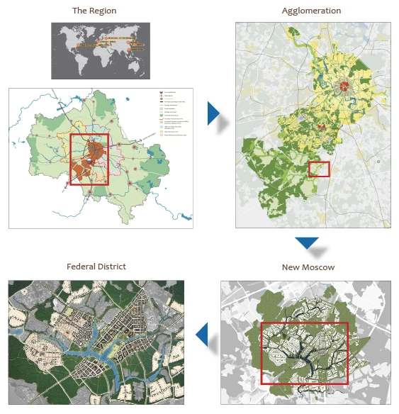 The replanned Moscow at different levels of detail