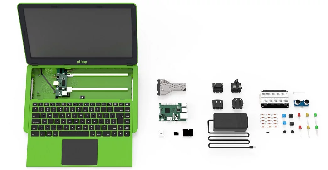 The pi-top chassis comes with an inventor's kit, with simple projects to get tinkerers making music, building a robot or playing a themed skill game