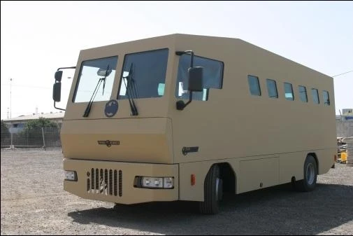 The Rhino Runner is fully protected (sides, front, back, roof, floor, and even glass) against up to Type IV (NIJ standard) including NATO calibers