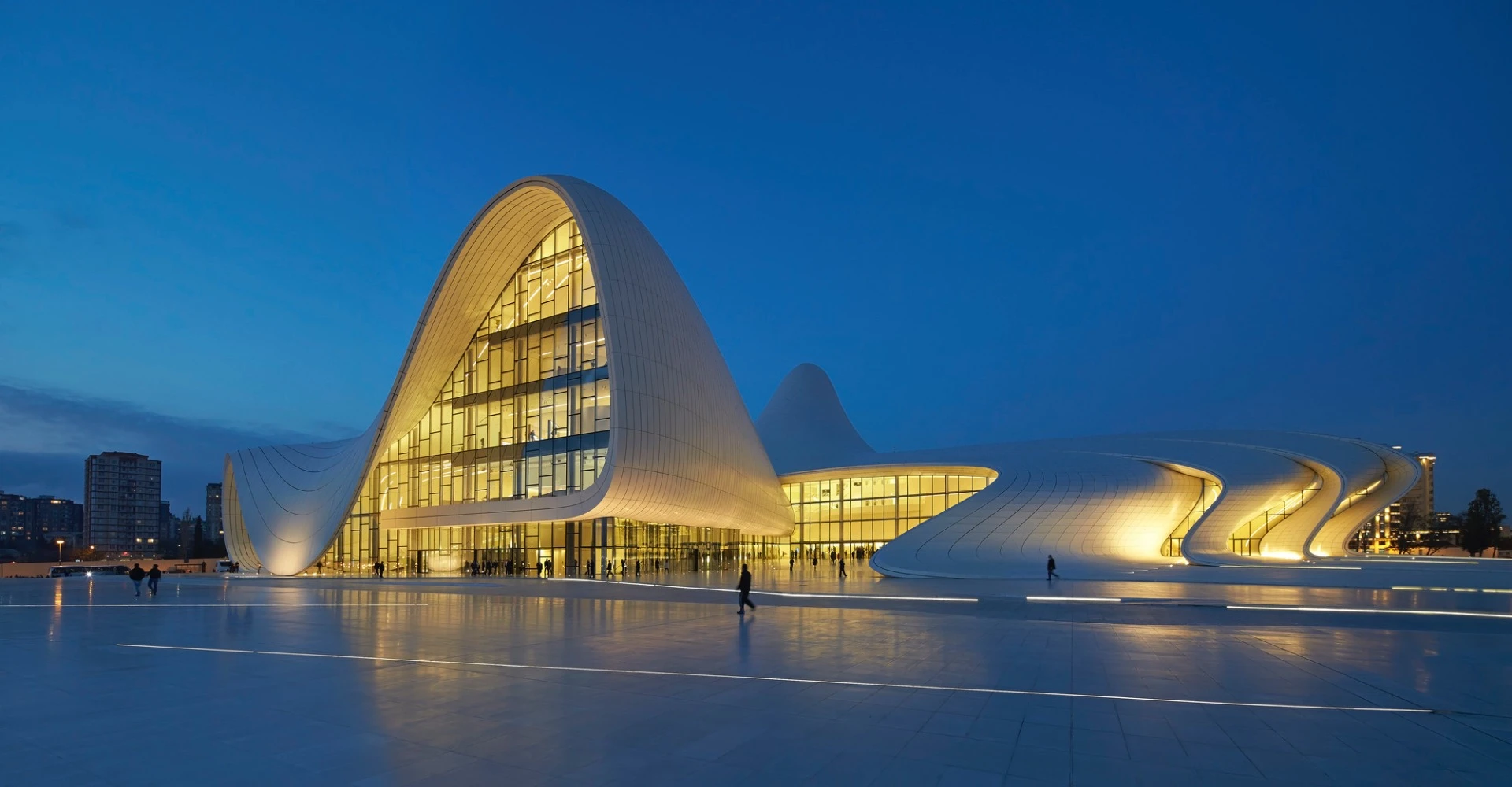 The Heydar Aliyev Center has a novel concrete structure and space frame system