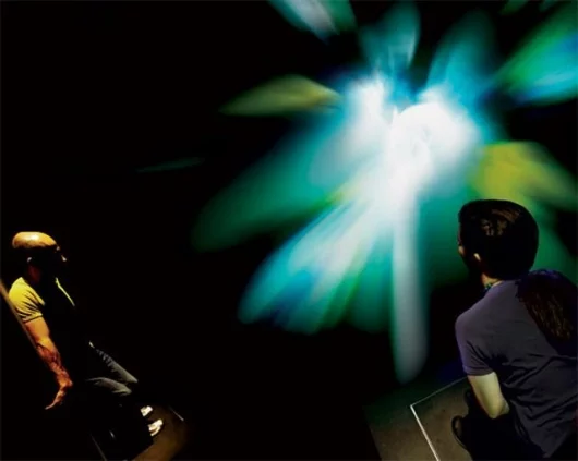 The BODYSHELF demonstrated - two people using BODYSHELFs in the same room to show what can happen between two people on opposite sides of the globe