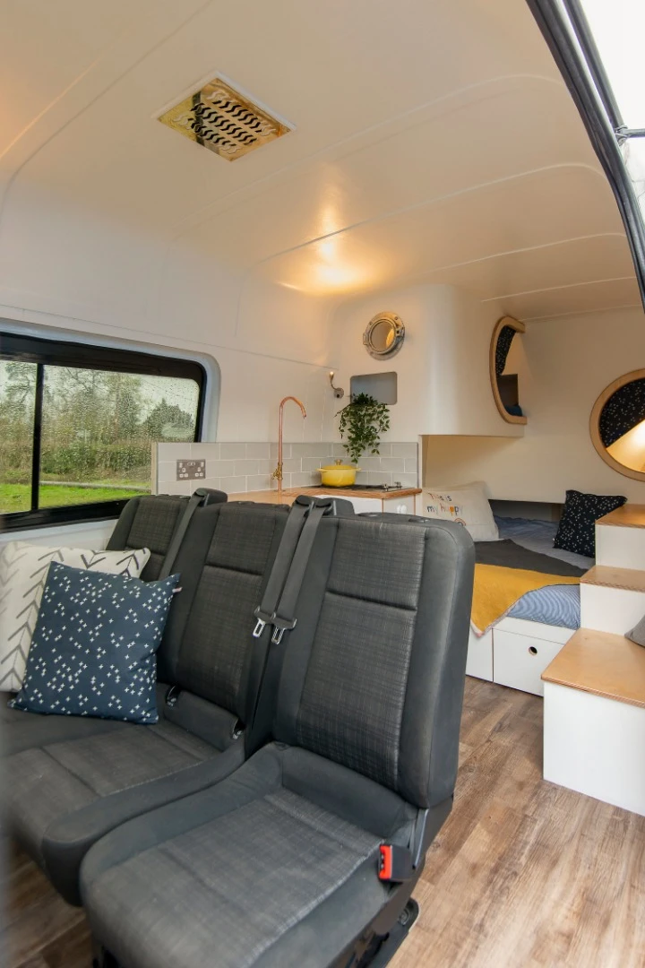 The arched roof lines and open space give the impression of more room