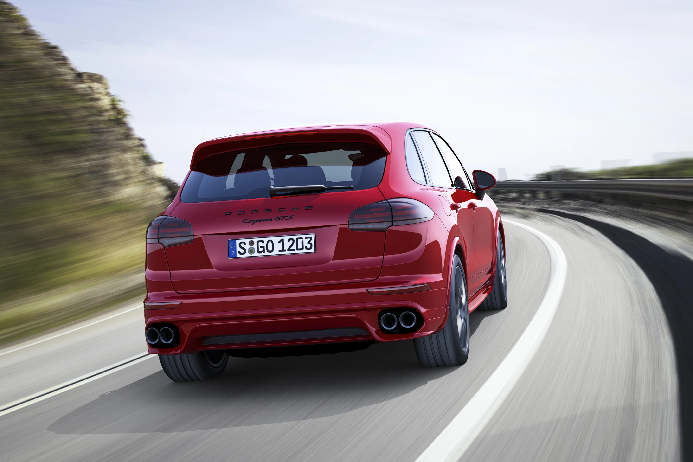 The GTS is differentiated from standard Cayennes by its black styling highlights and body colored rear spoiler