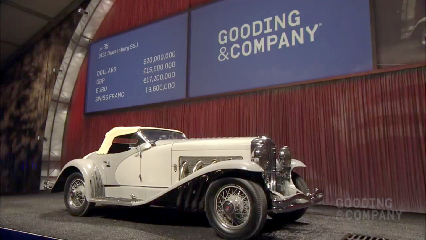 Automotive auction records have been toppling over the last 72 hours during Monterey Car Week, with a 1935 Duesenberg SSJ selling for $22 million. The Duesenberg SSJ is one of of just two made, with this car being owned by famous actor Gary Cooper, and being the world's fastest pre-WW2 road car. In selling for $22 million, the Duesenberg SSJ became the most valuable American car and the most valuable pre-WW2 car ever sold.