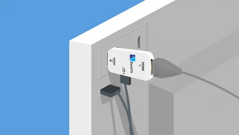 The Eye2TV will plug into any TV or monitor HDMI port, but also requires a spare USB port for power
