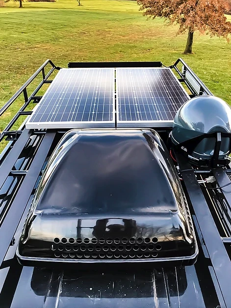 Roof-mounted solar panels and satellite TV