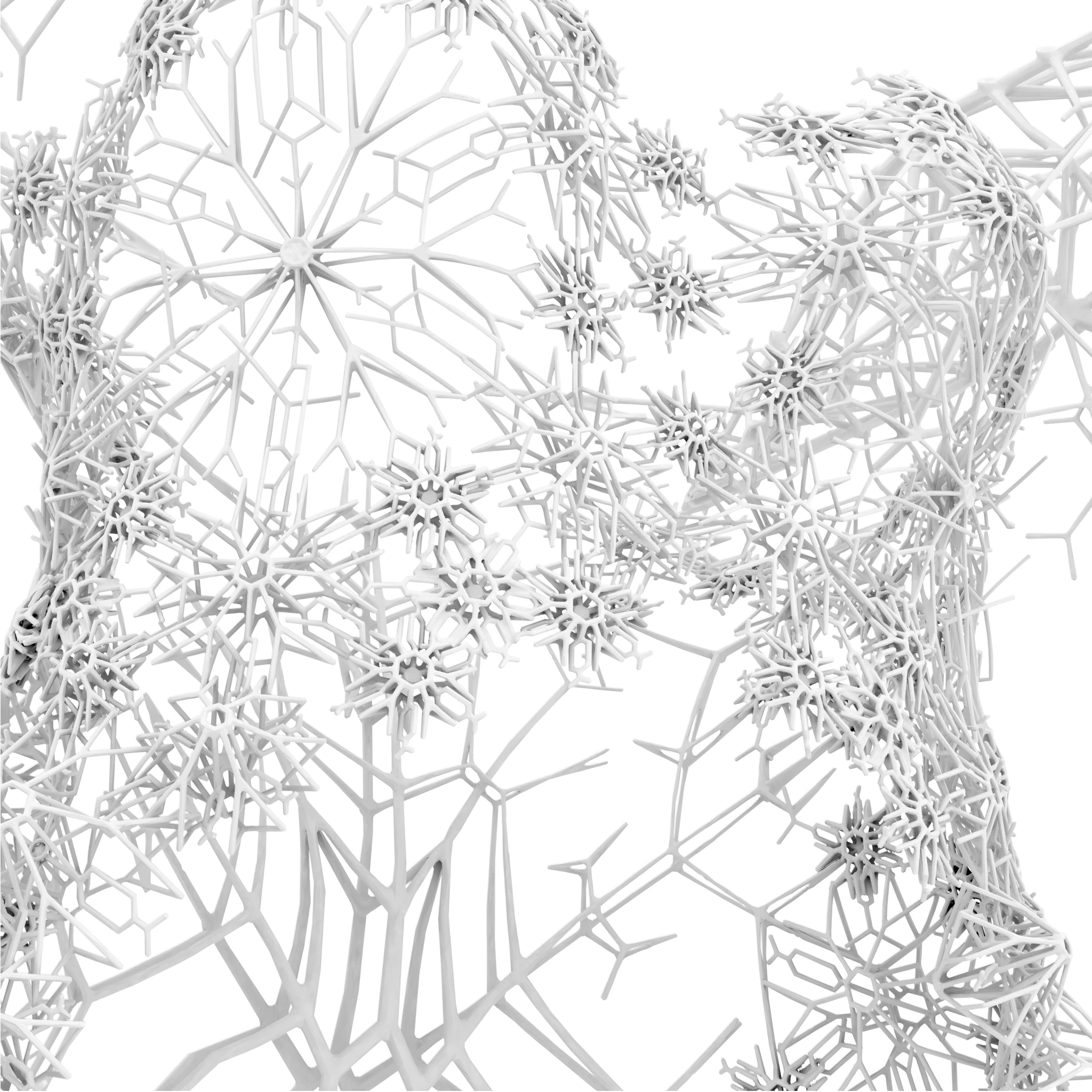 The process involved generating an algorithm that could produce the interlocking 3D snowflake structure