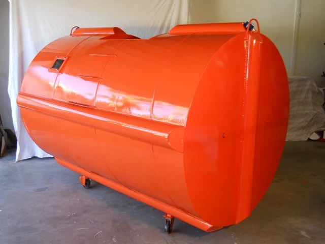 The Tsunami Survival Pod is made from 4mm spiral welded steel, has a crush capacity of four tonnes (4.4 tons), and features impact-absorbing crumple zones