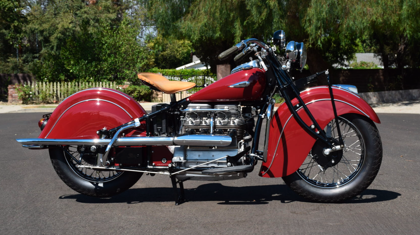 This 1940 Indian Four Cylinder sold for $154,000 as Lot S152 at Mecum Auctions' Las Vegas sale on Saturday, 29 January 2022