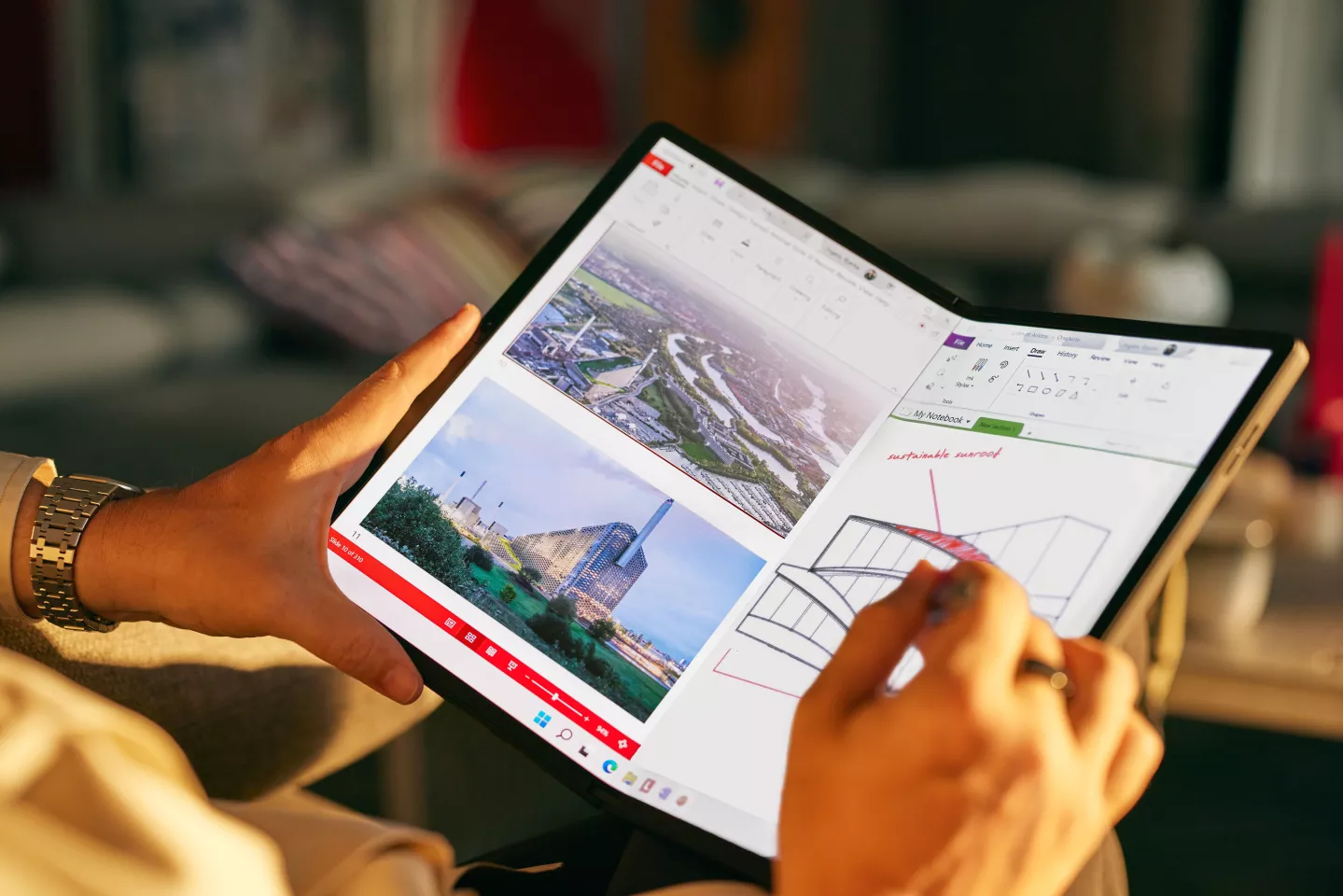 A handy split-screen book mode is available when the X1 Fold is partly collapsed across the hinge