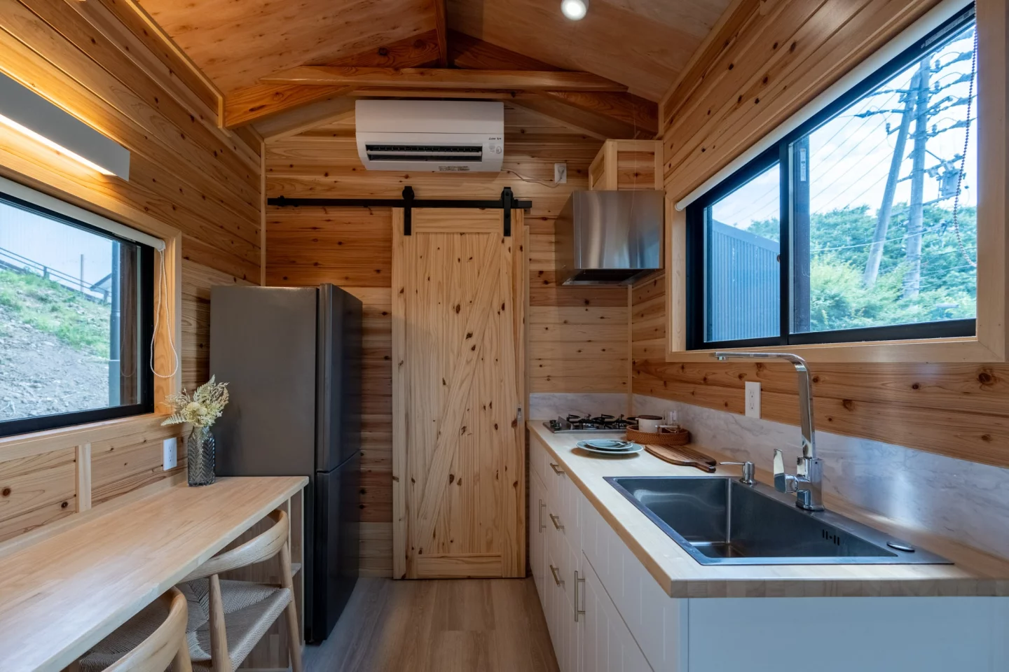 The Nozawa's kitchen includes a dining table for two that can double as a work area