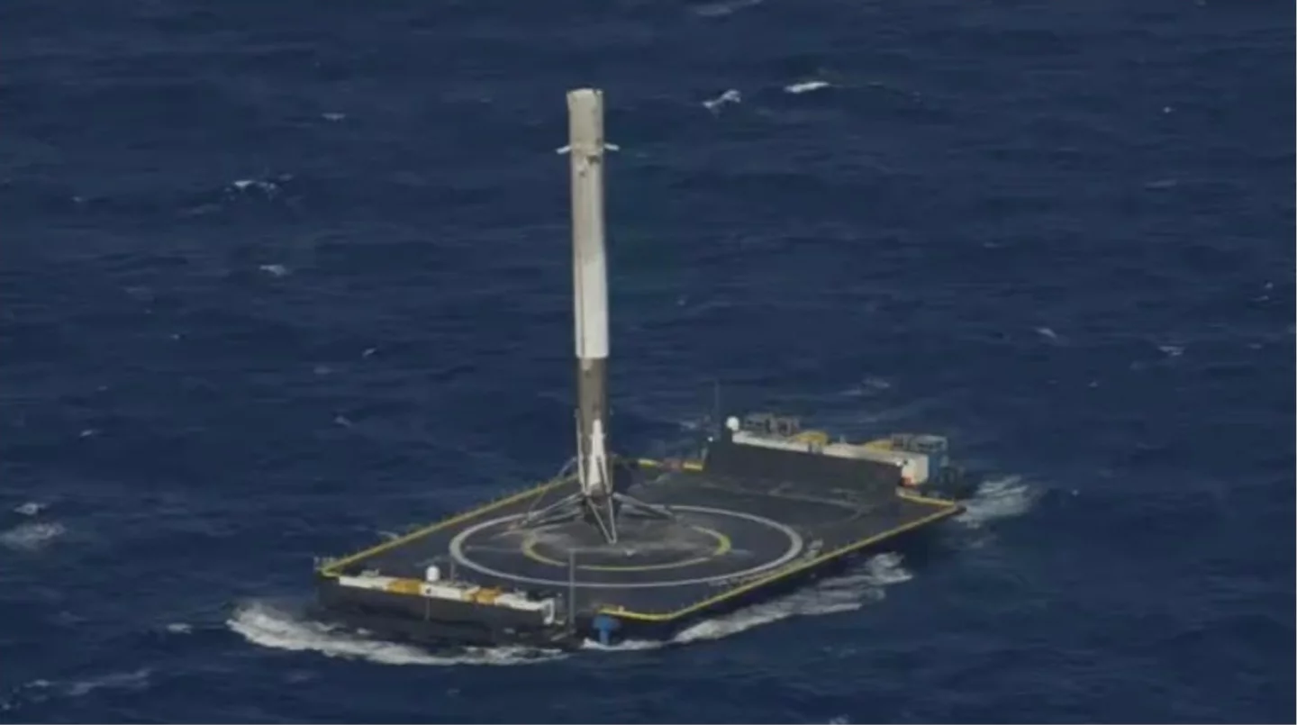 SpaceX successfully landing a Falcon 9 booster on a barge during a mission
