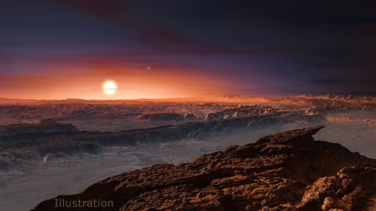 Artist's impression of the view from the surface of Proxima b – Earth's current closest neighboring exoplanet