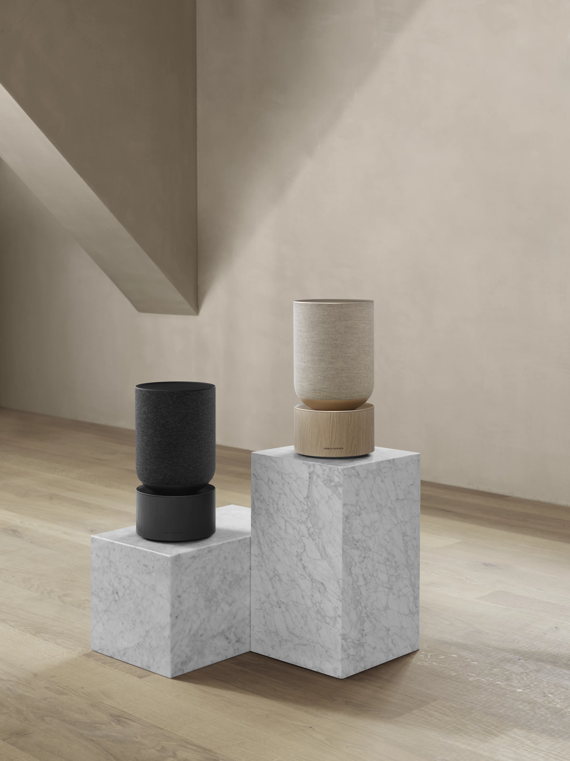 The Beosound Balance smart speaker comes in natural or black