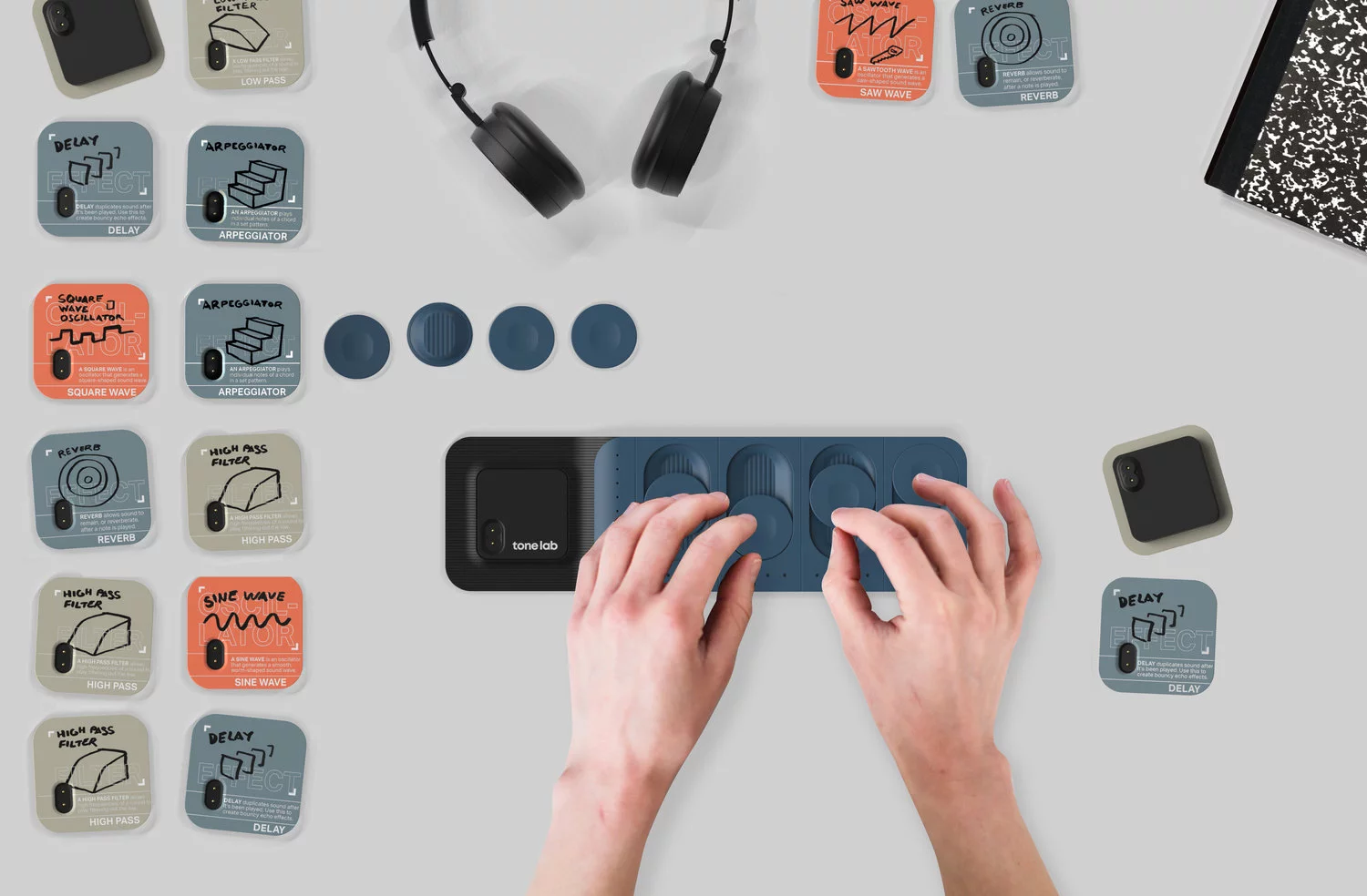 The Tone Lab plays chosen chords in a loop, with the sound determined by stacked components