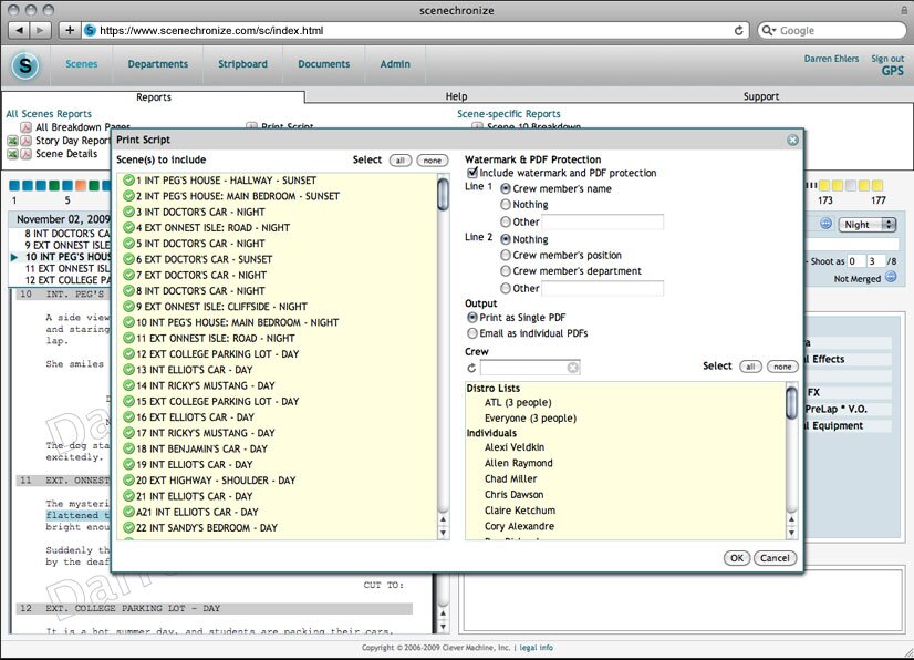 A distribution list on scenechronize