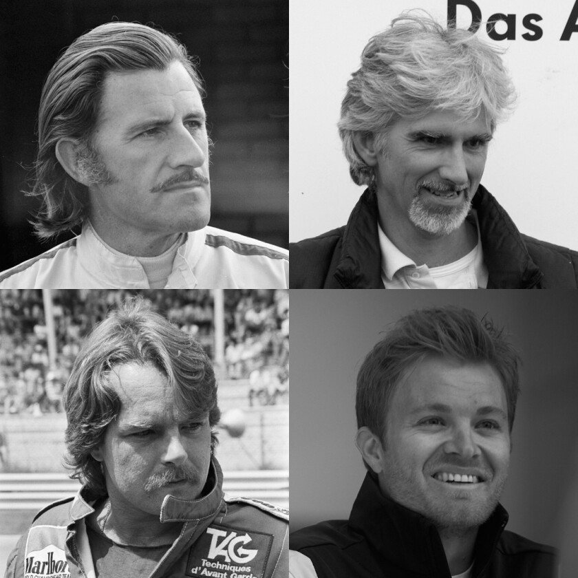Two pairs of father and son made the top 50 drivers, so there's obviously some genetic component to driving skill sets. Clockwise from top left, Graham Hill, Damon Hill, Nico Rosberg and Keke Rosberg.