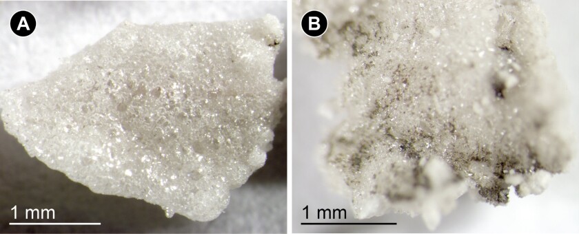 Samples of impact glass created during the experiment, which were found to trap a fairly large amount of water