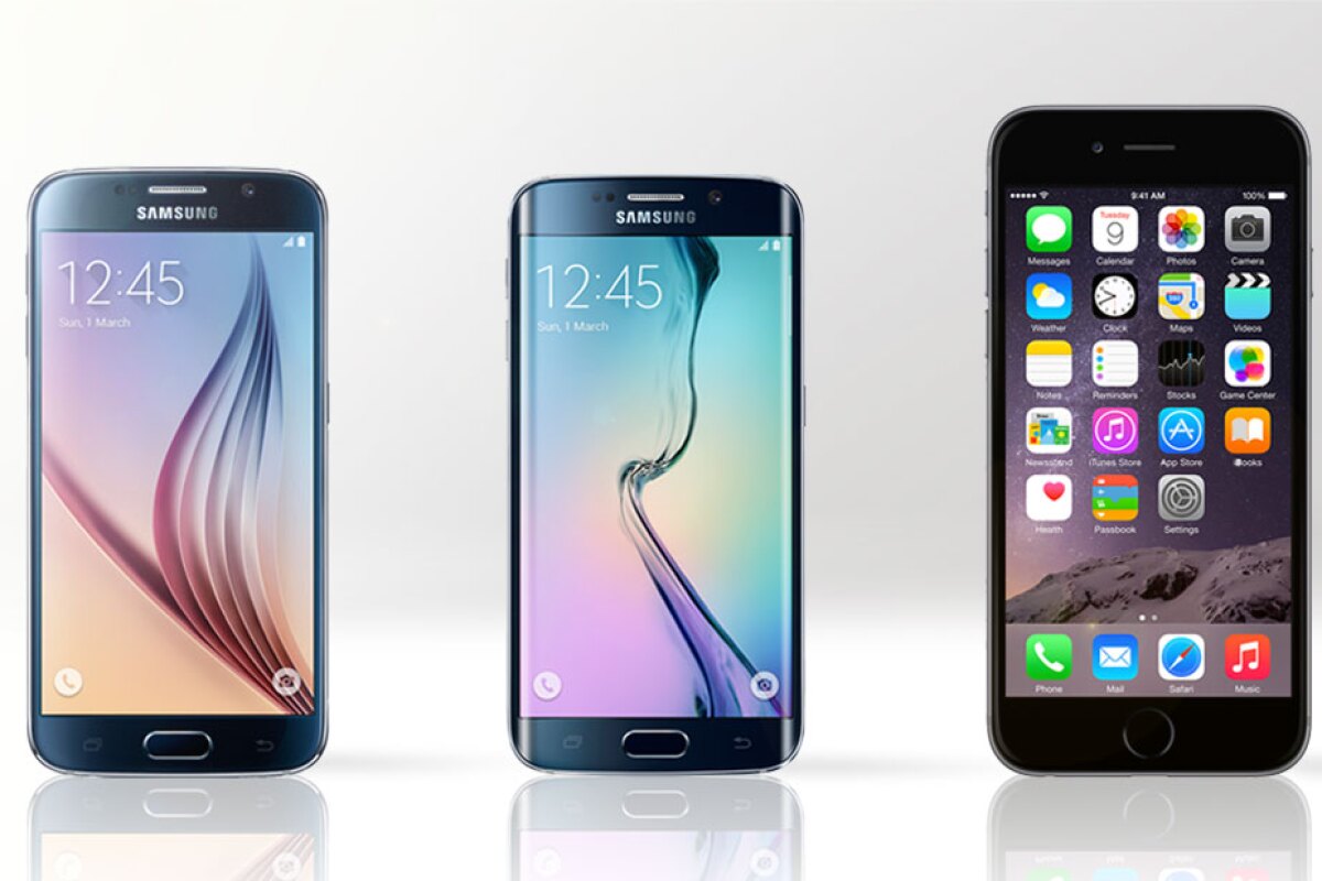 Gizmag compares the features and specs of the Samsung Galaxy S6 (left), Galaxy S6 edge (middle) and iPhone 6 Plus