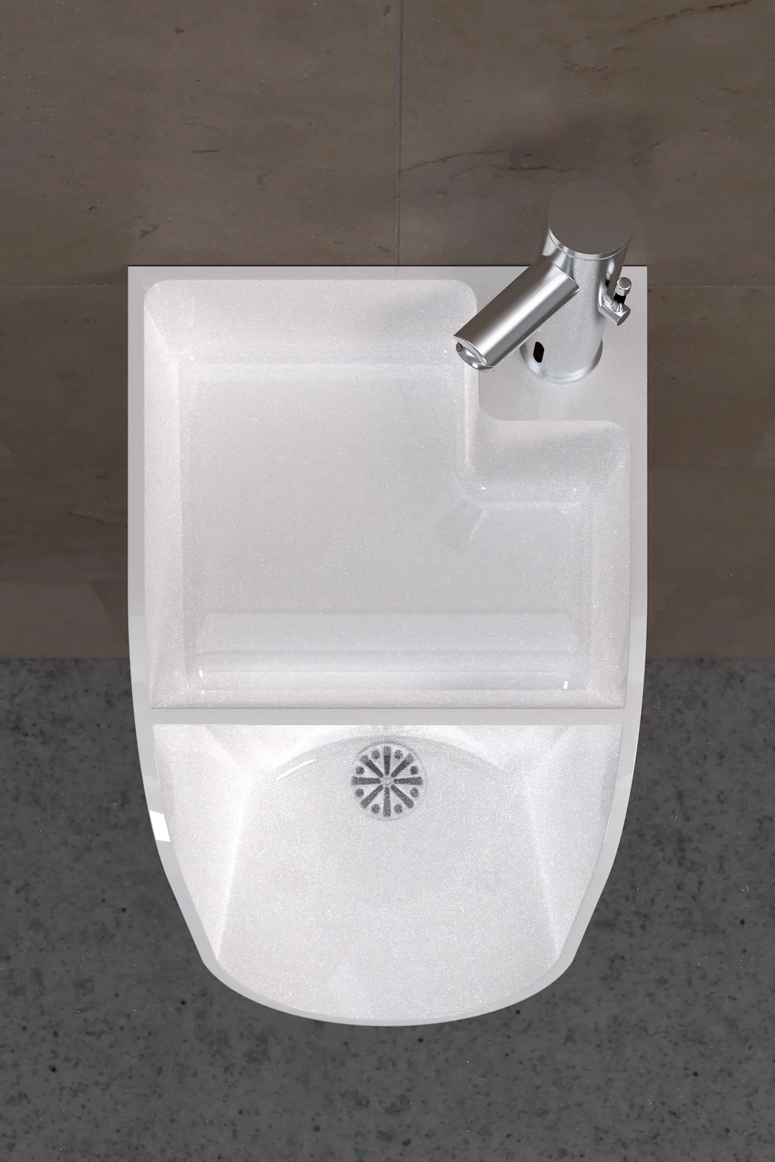 The Tandem saves water by reusing the hand-washing water to rinse out the urinal