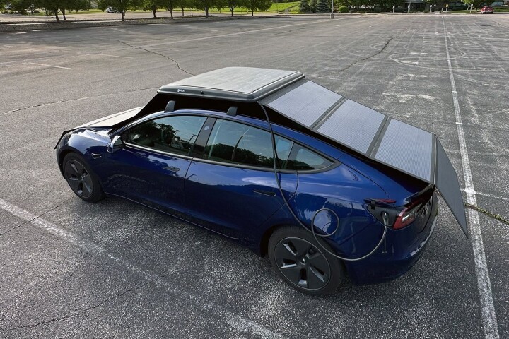 GoSun's EV Solar Charger expands by six times to provide a meaningful charge and range boost while the car is parked