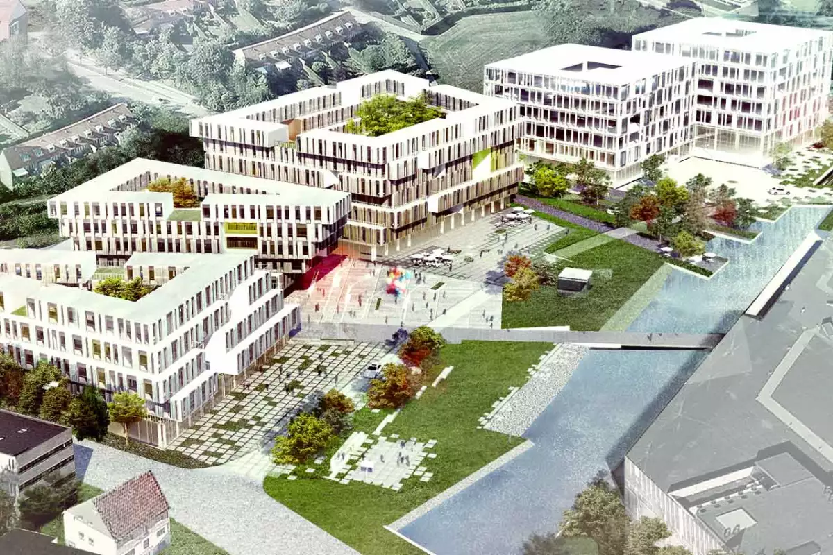 The new Danish headquarters for Microsoft near Copenhagen will feature offices side-by-side with student housing and retail shop
