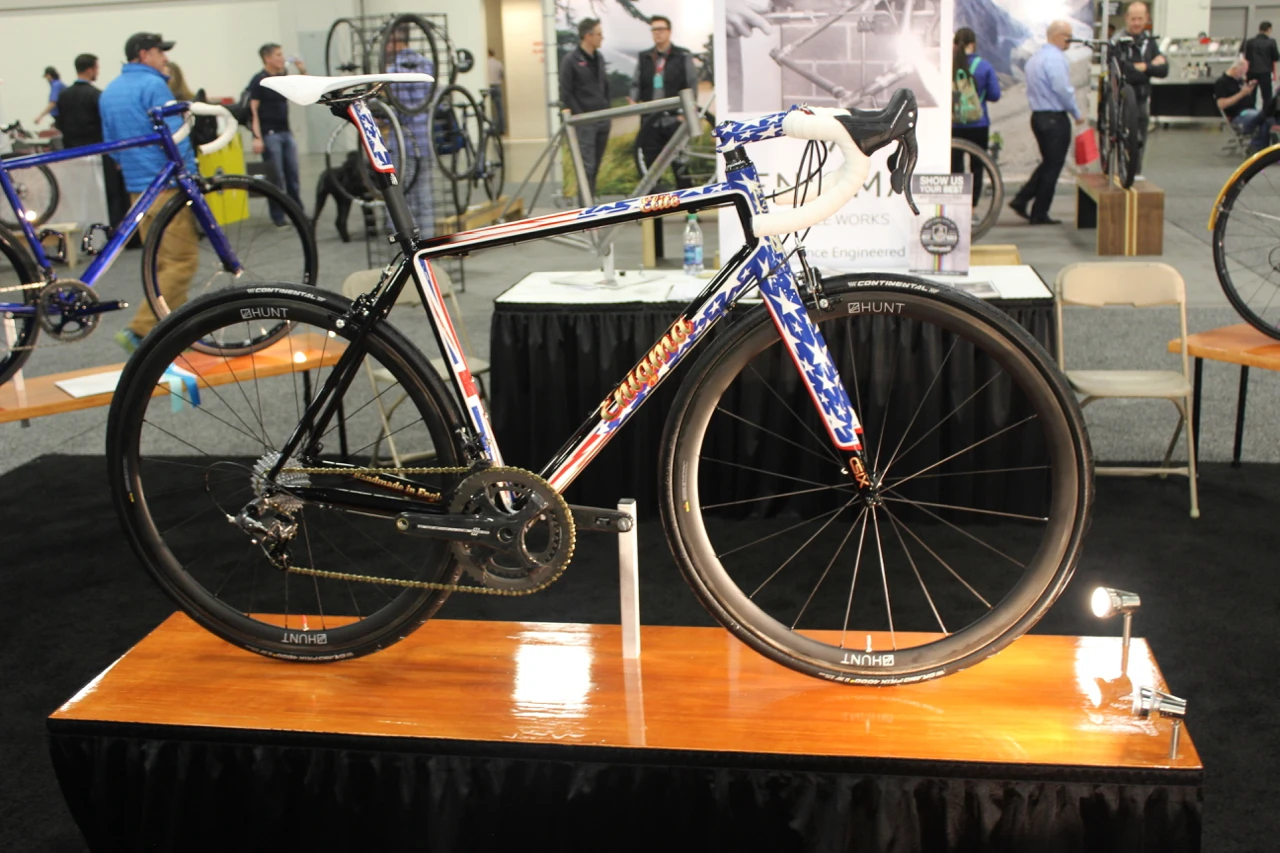 A stars-and-stripes-clad Elite road bike, from Enigma