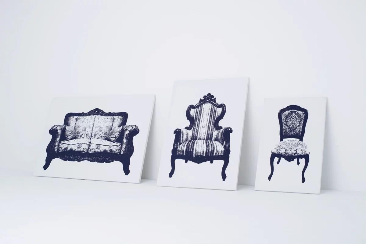 Canvas comes in three different sizes and styles, with a stool, a one-person chair, and a two-person chair