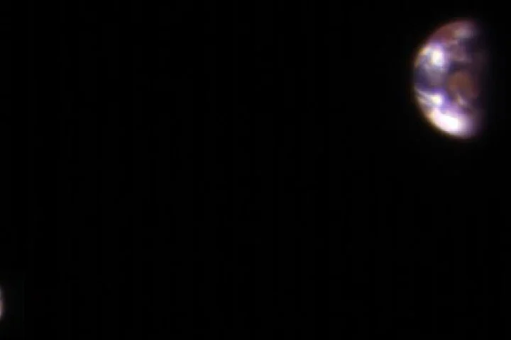 Composite image of Earth and its moon, as seen from Mars on Nov. 20, 2015