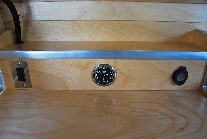 The galley has a small built-in clock