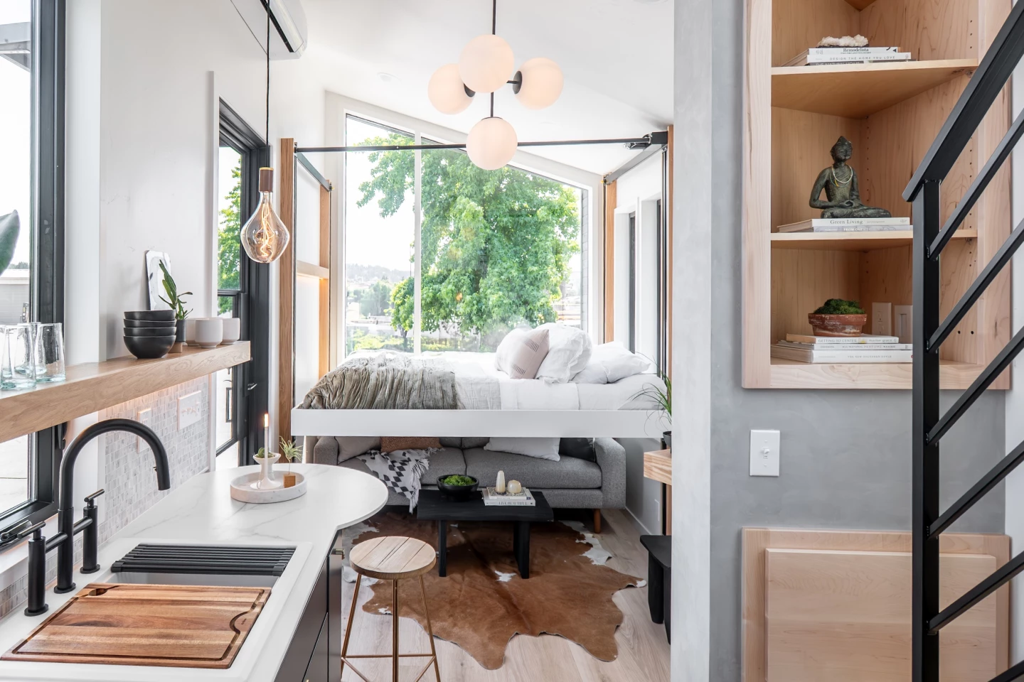 The Terra Urban's elevating bed descends with the push of a button