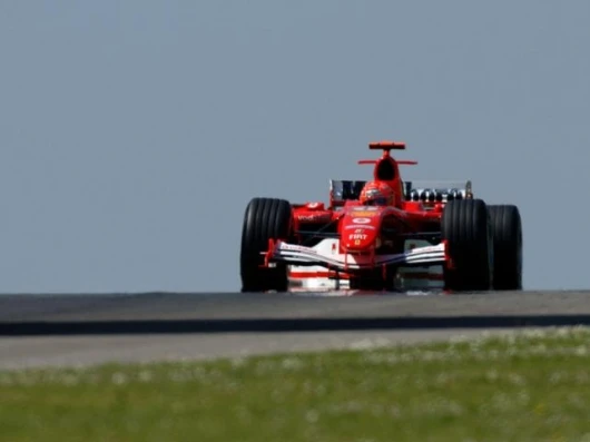 Looming large again, the 2005 Ferrari is ominously fast