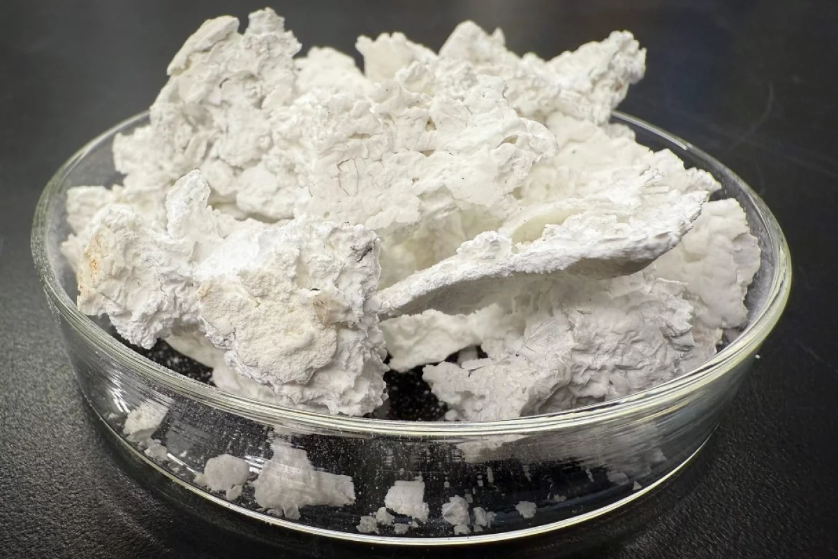 A sample of the new carbon-negative material, made from seawater, electricity and CO2