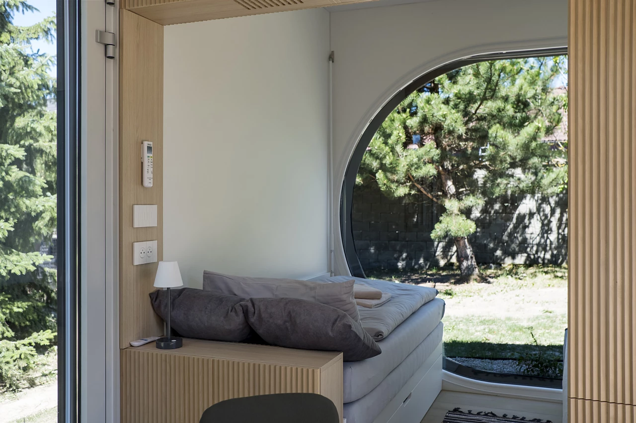 The Ecocapsule Box's interior is enlivened by wood accenting