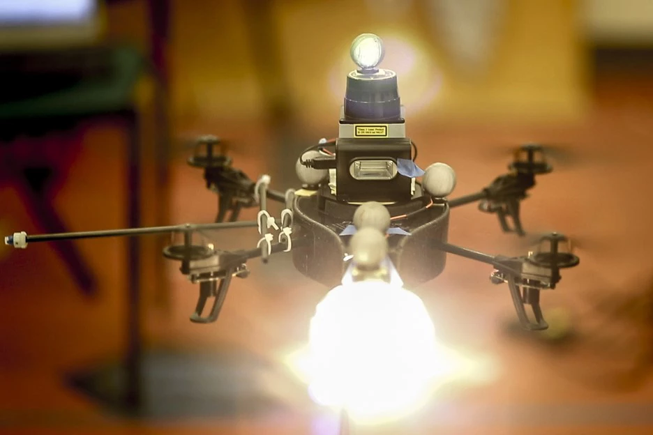 The drone was equipped with a continuously-shining halogen light, a photographic flash, and a Lidar (Light Detection and Ranging) unit