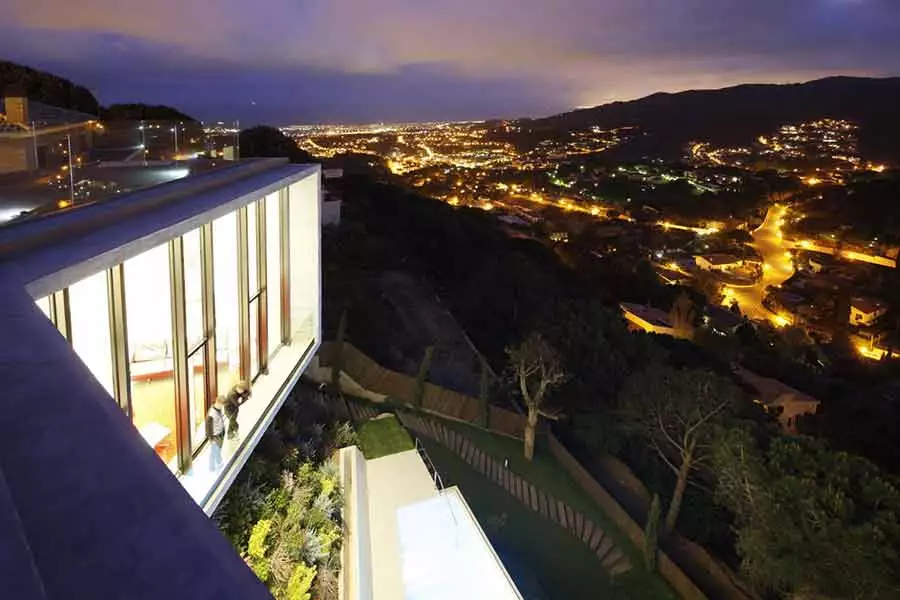 X House at night, when the views change considerably