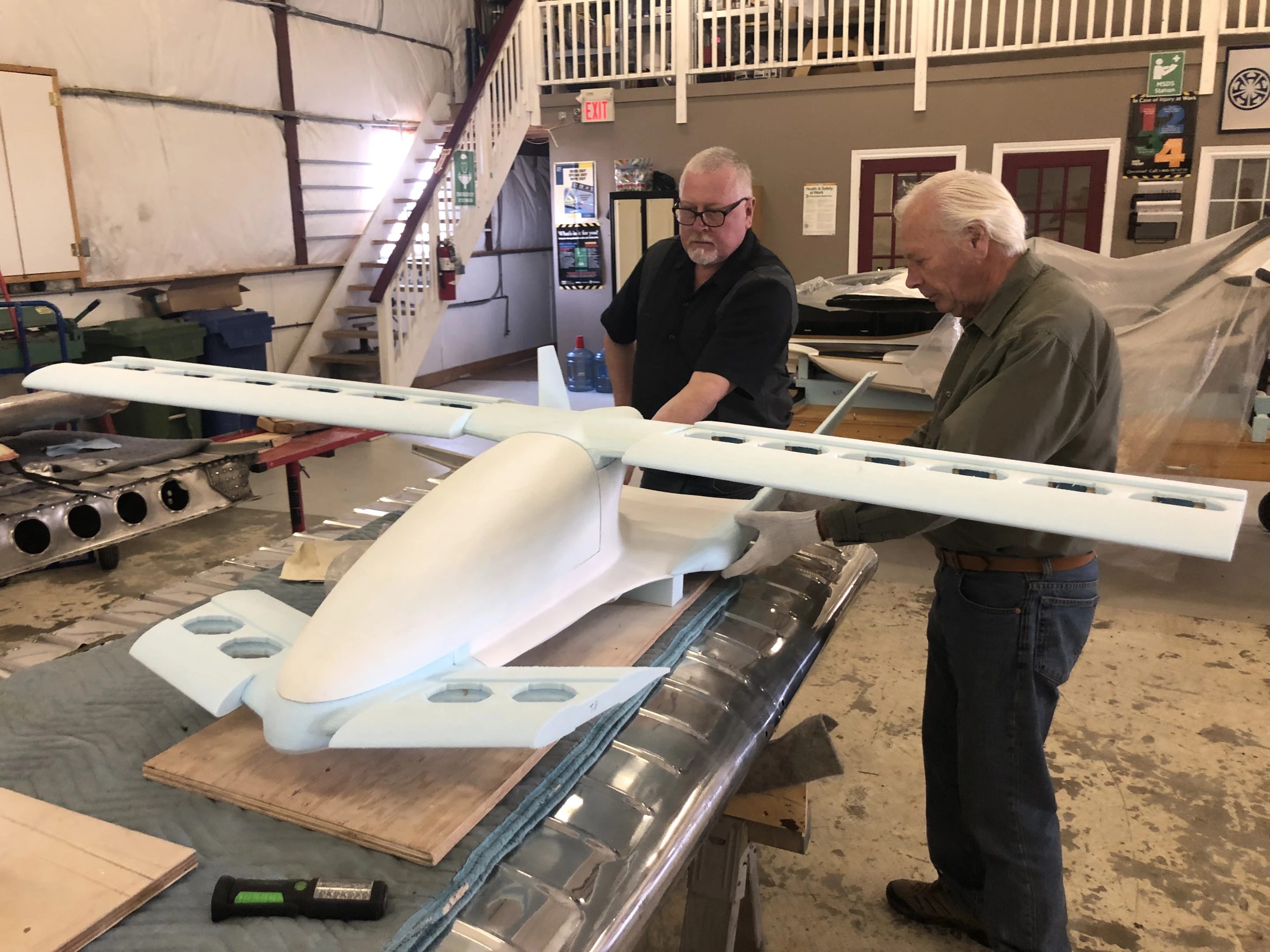 An early foam-cut fuselage and wings prior to fiberglassing